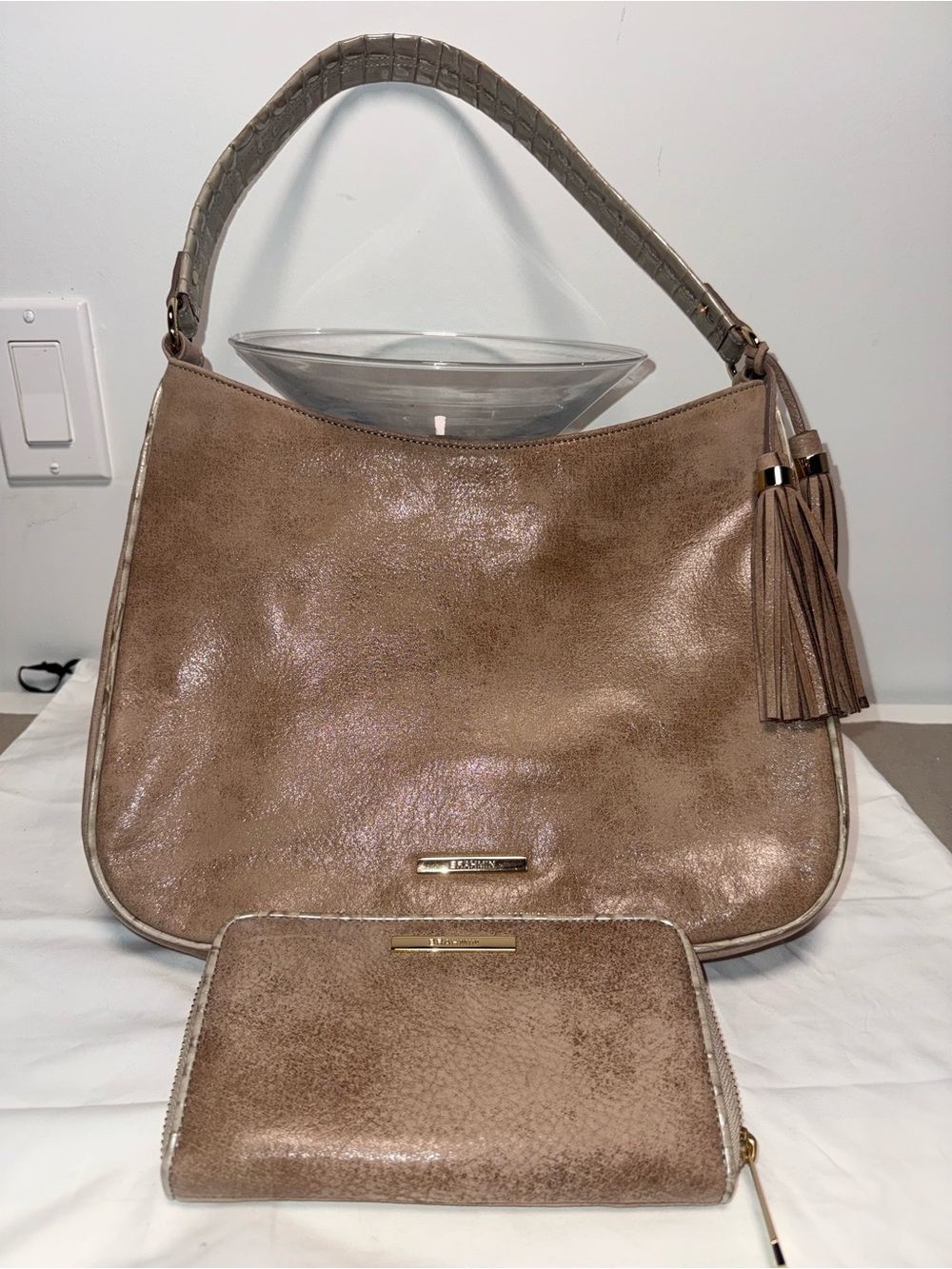SET Brahmin Noelle Leather Hobo/ Shoulder Bag + Suri Wallet i